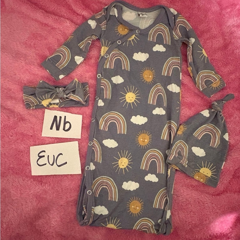 Gray and Yellow Nightgown Pajamas with Rainbow Design